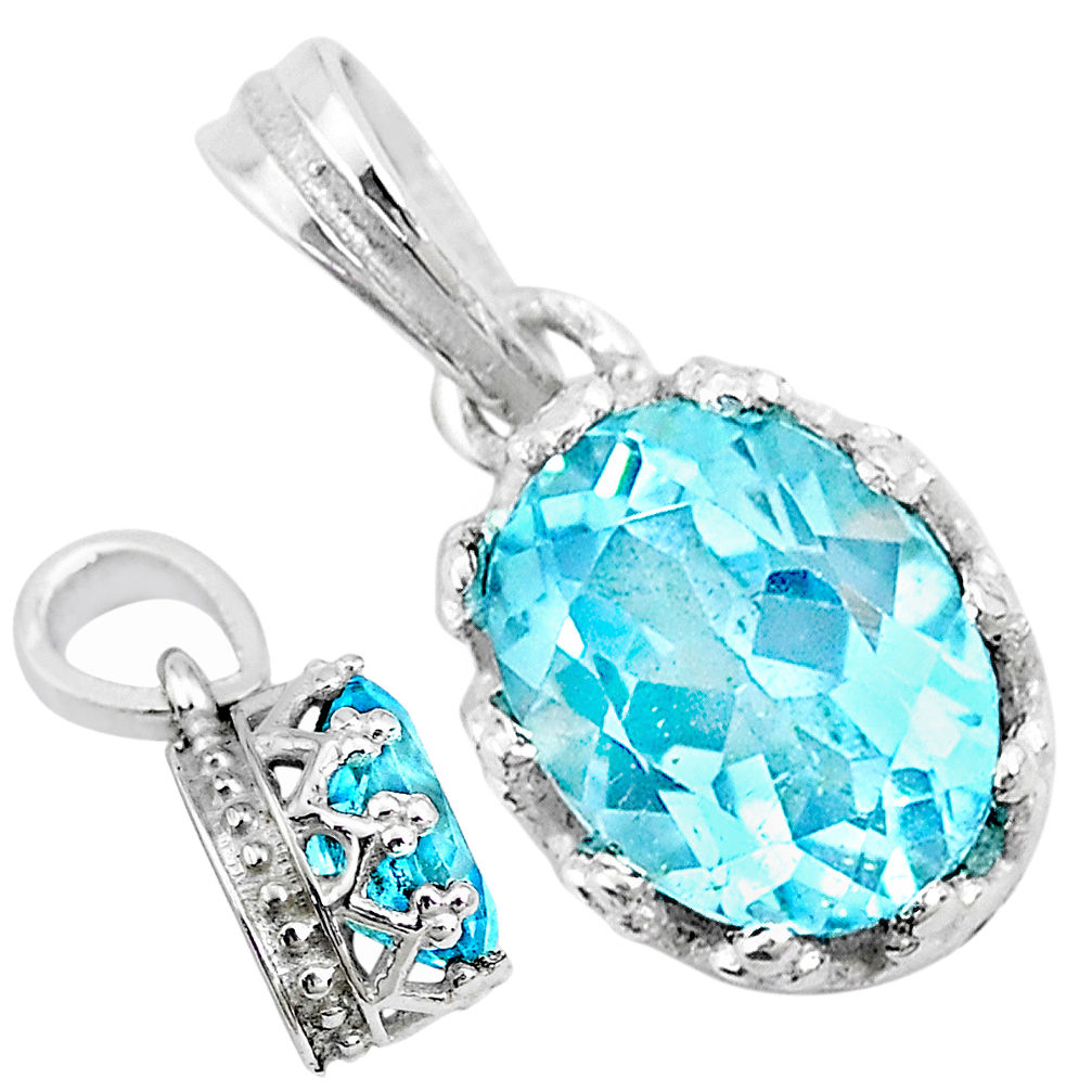 2.64cts natural blue topaz 925 sterling silver handmade crown pendant t8082