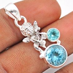 4.58cts natural blue topaz 925 sterling silver cupid angel wings pendant u4093