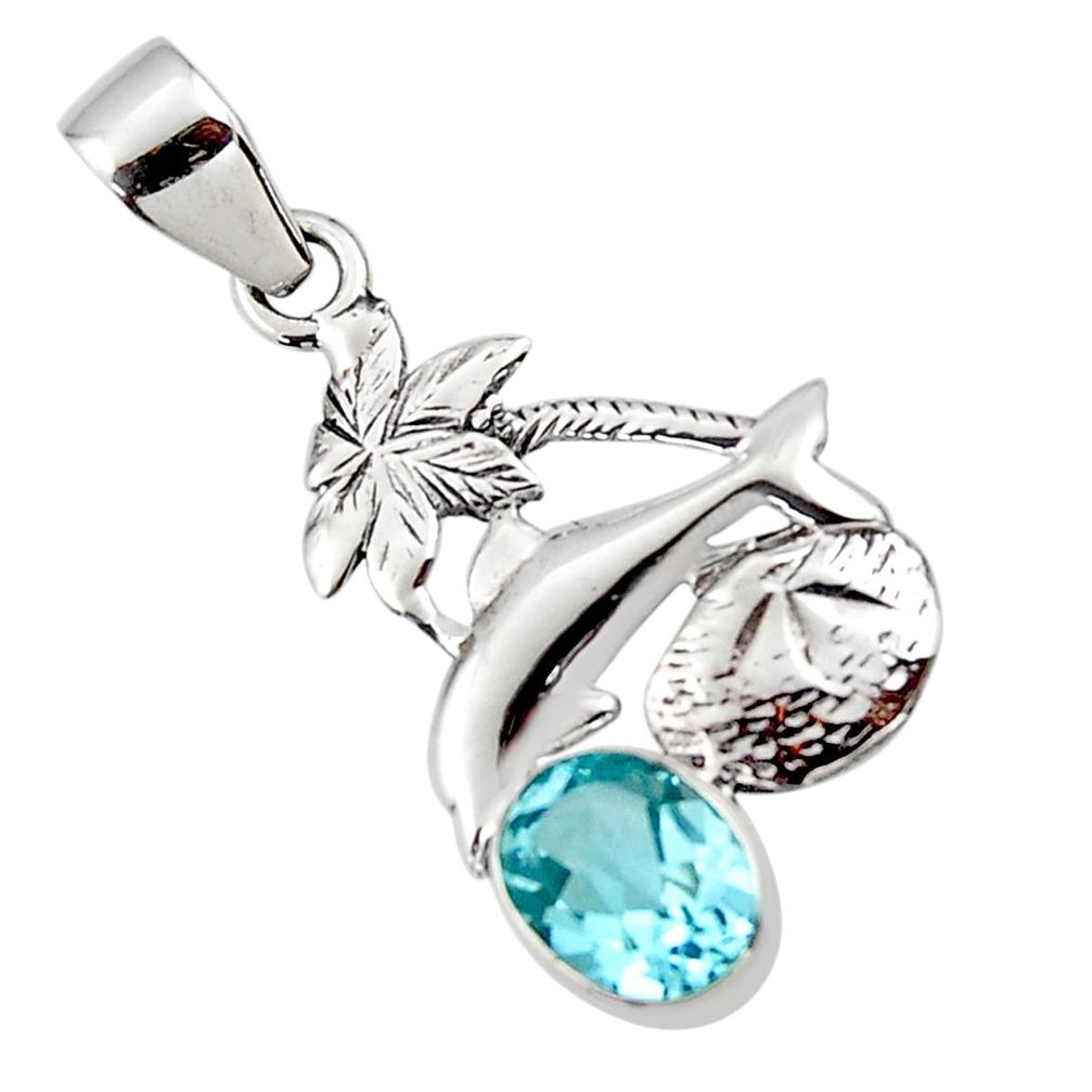 2.93cts natural blue topaz 925 sterling silver dolphin pendant jewelry r48310