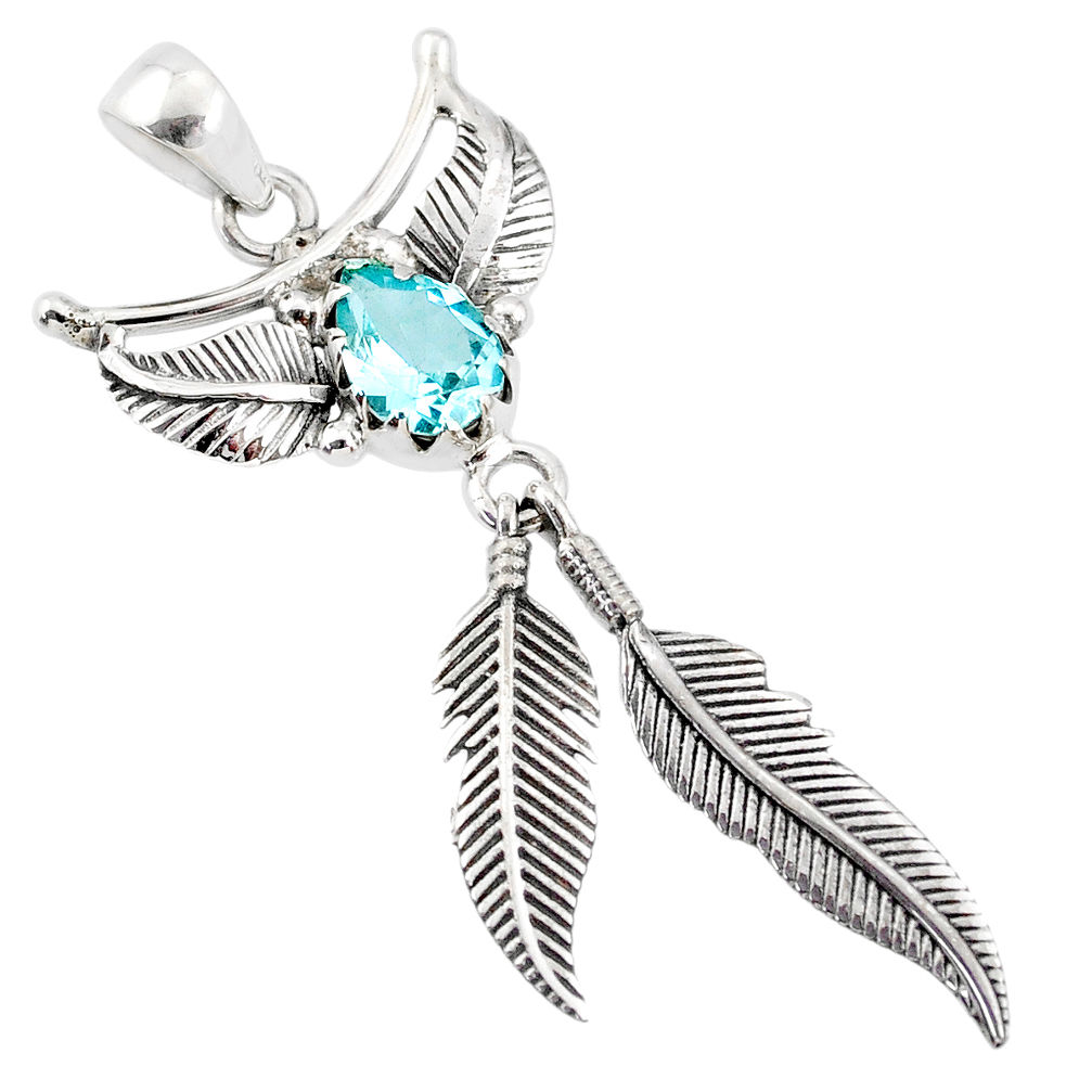 2.41cts natural blue topaz 925 sterling silver dreamcatcher pendant r67793