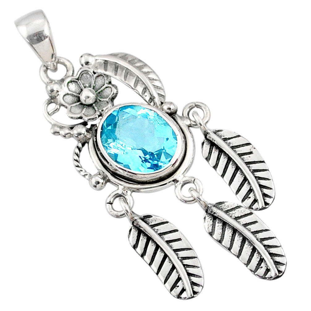 4.38cts natural blue topaz 925 sterling silver dreamcatcher pendant r67805