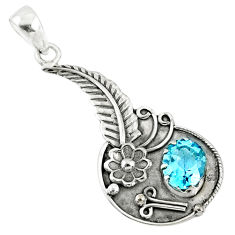 Clearance Sale- 3.37cts natural blue topaz 925 sterling silver flower pendant jewelry r67778