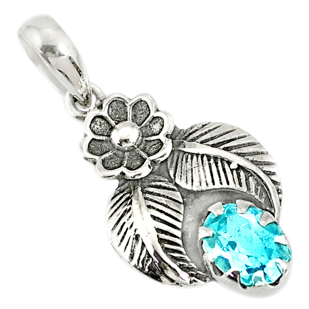 2.17cts natural blue topaz 925 sterling silver flower pendant jewelry r77747