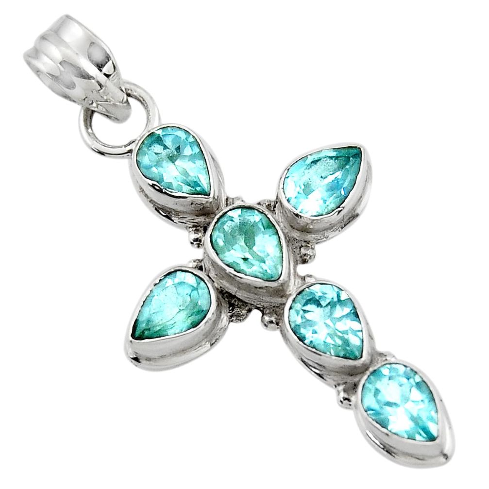8.63cts natural blue topaz 925 sterling silver holy cross pendant jewelry r47967