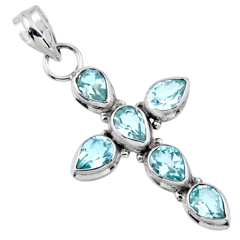 6.48cts natural blue topaz 925 sterling silver holy cross pendant jewelry r55890