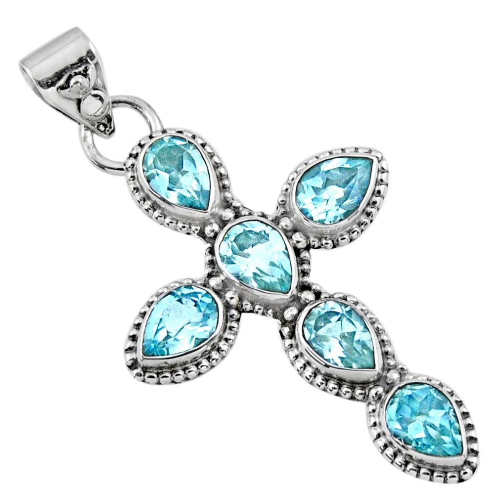 6.59cts natural blue topaz 925 sterling silver holy cross pendant jewelry r55925