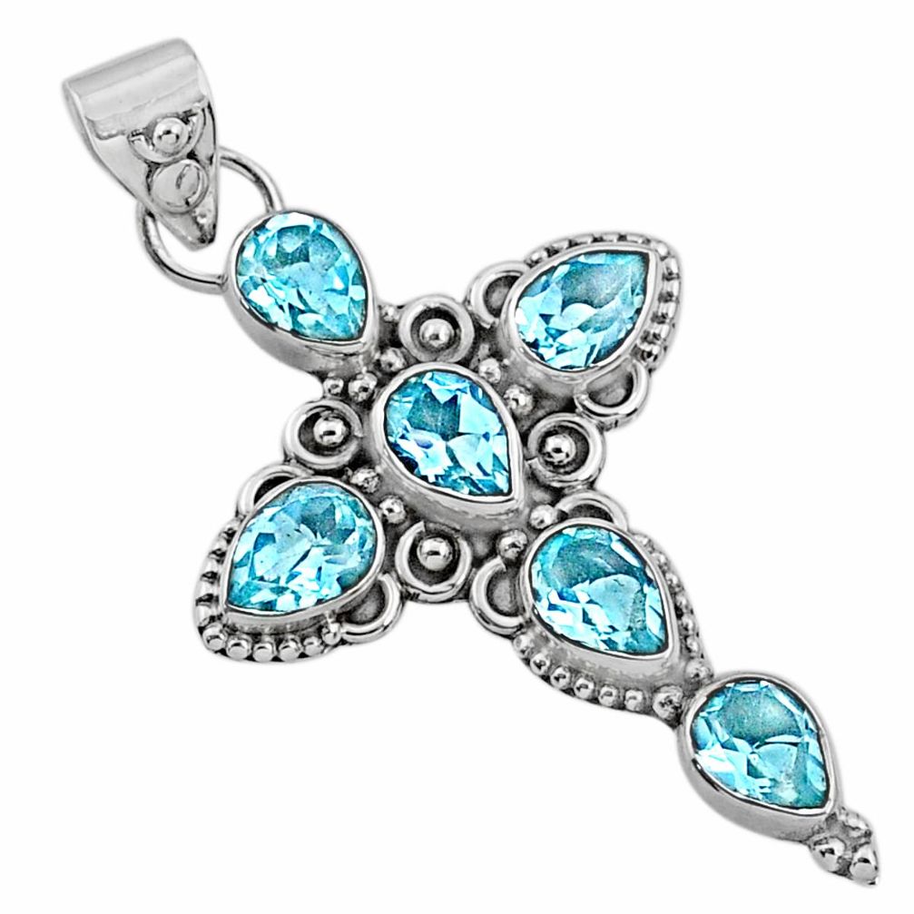 6.76cts natural blue topaz 925 sterling silver holy cross pendant jewelry r65028