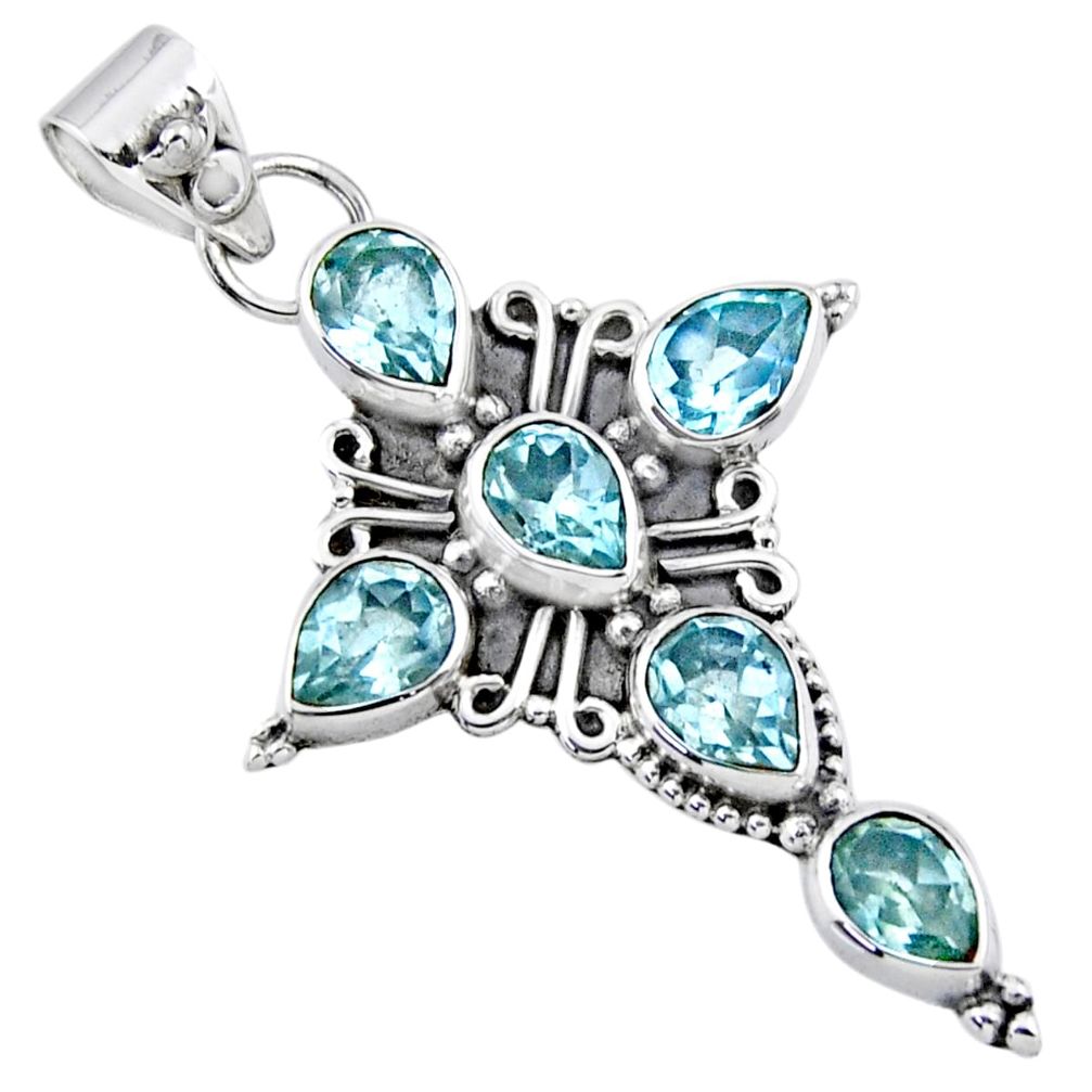 10.39cts natural blue topaz 925 sterling silver holy cross pendant r55853