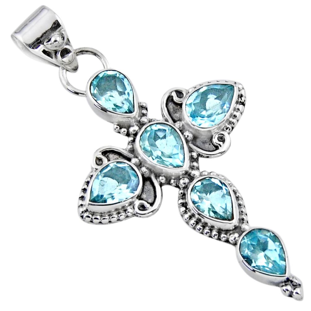 10.30cts natural blue topaz 925 sterling silver holy cross pendant r55856