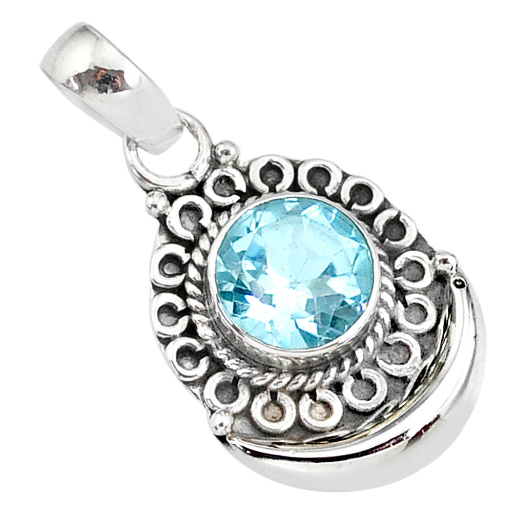 2.46cts natural blue topaz 925 sterling silver moon pendant jewelry r89394