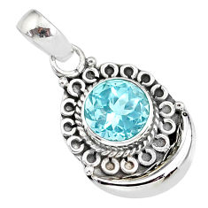 3.14cts natural blue topaz 925 sterling silver moon pendant jewelry r89408