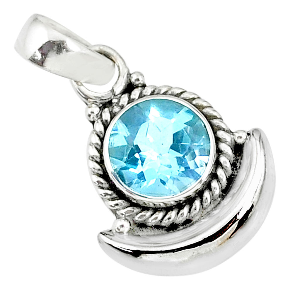 2.89cts natural blue topaz 925 sterling silver moon pendant jewelry r89529