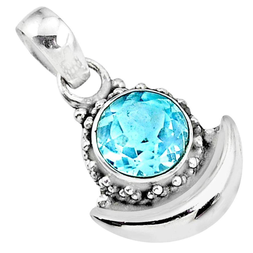 3.23cts natural blue topaz 925 sterling silver moon pendant jewelry r89541