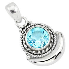 Clearance Sale- 2.82cts natural blue topaz 925 sterling silver moon pendant jewelry r89581