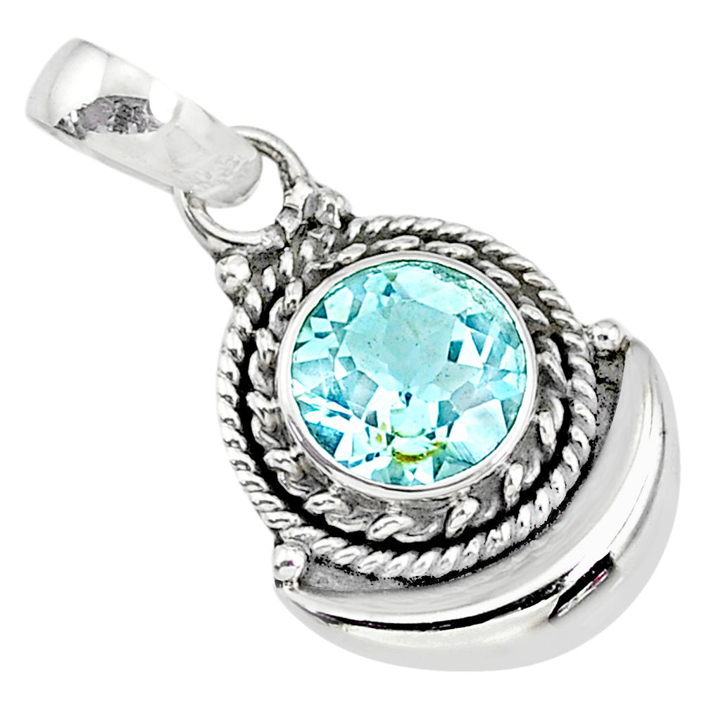 2.84cts natural blue topaz 925 sterling silver moon pendant jewelry r89607