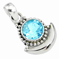 3.01cts natural blue topaz 925 sterling silver moon pendant r89447