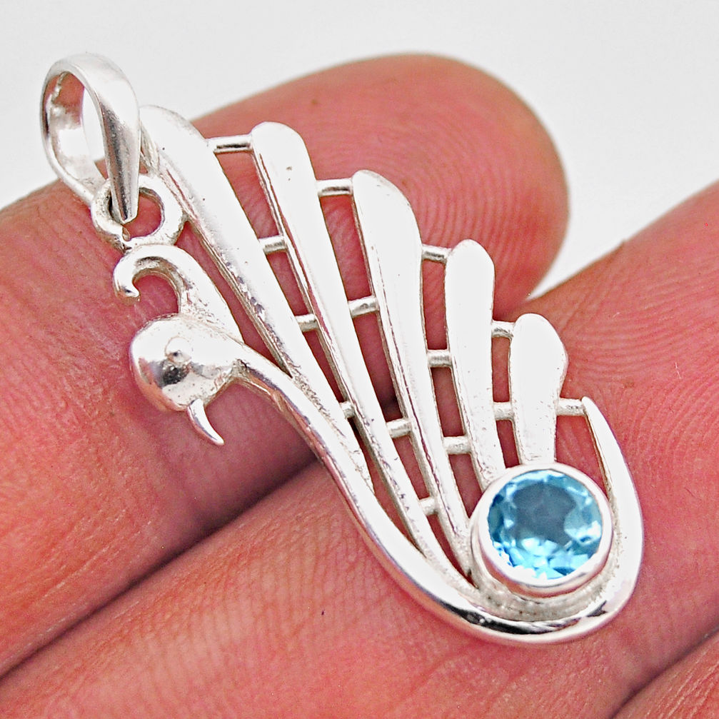 0.91cts natural blue topaz 925 sterling silver peacock pendant jewelry y86205