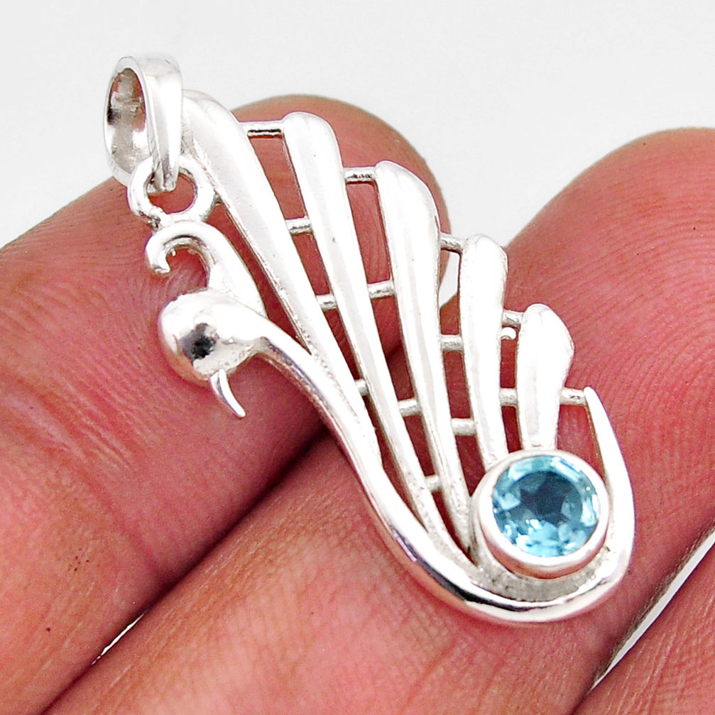 1.01cts natural blue topaz 925 sterling silver peacock pendant jewelry y86215
