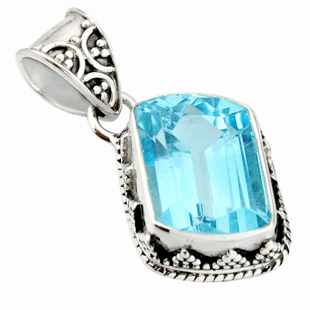 7.58cts natural blue topaz 925 sterling silver pendant jewelry r20682