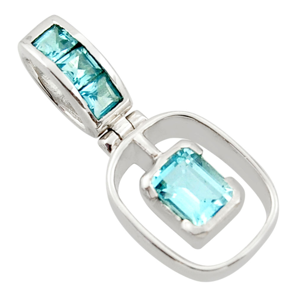 2.57cts natural blue topaz 925 sterling silver pendant jewelry r43605
