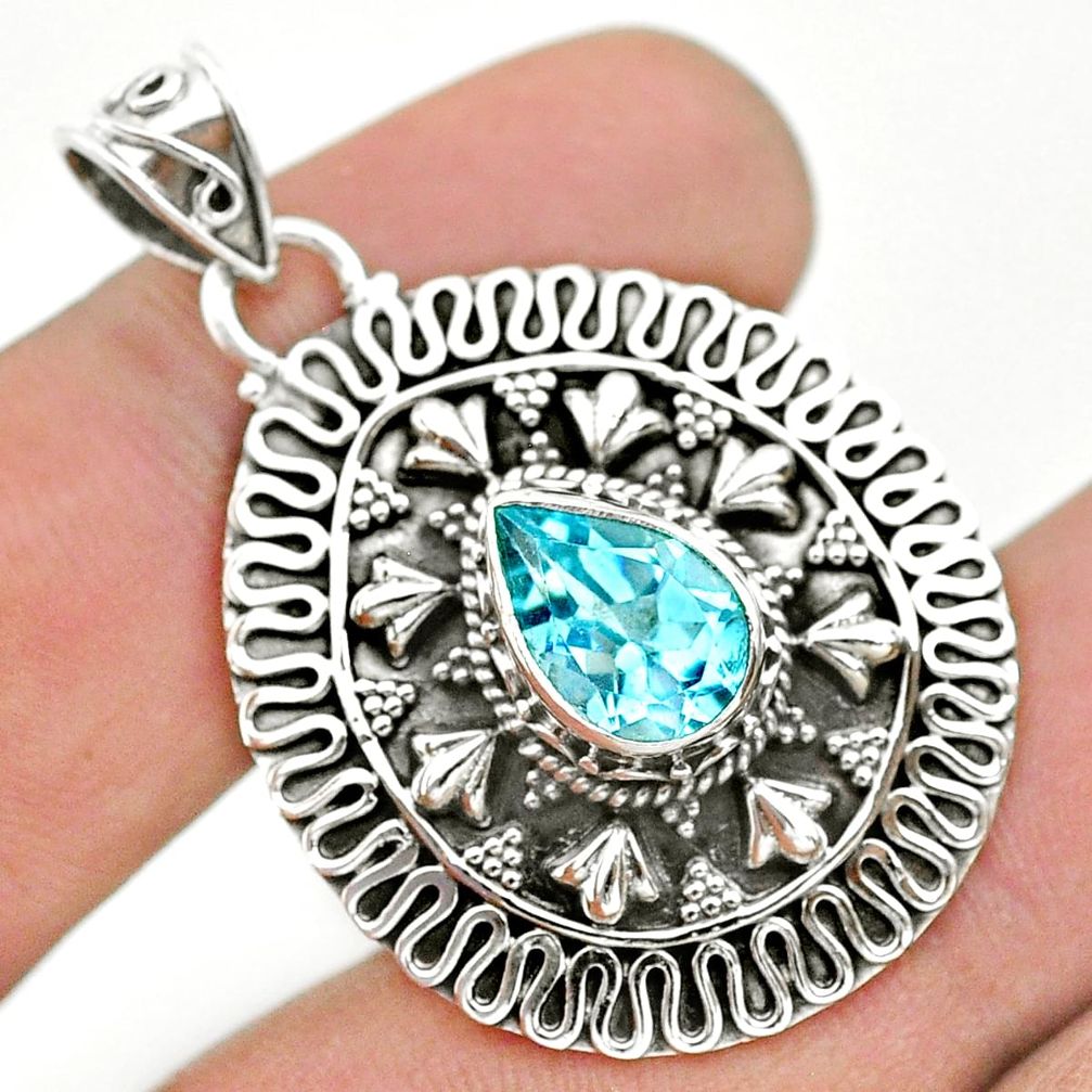 2.41cts natural blue topaz 925 sterling silver pendant jewelry t32561