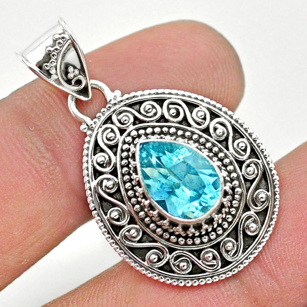 2.44cts natural blue topaz 925 sterling silver pendant jewelry t32565