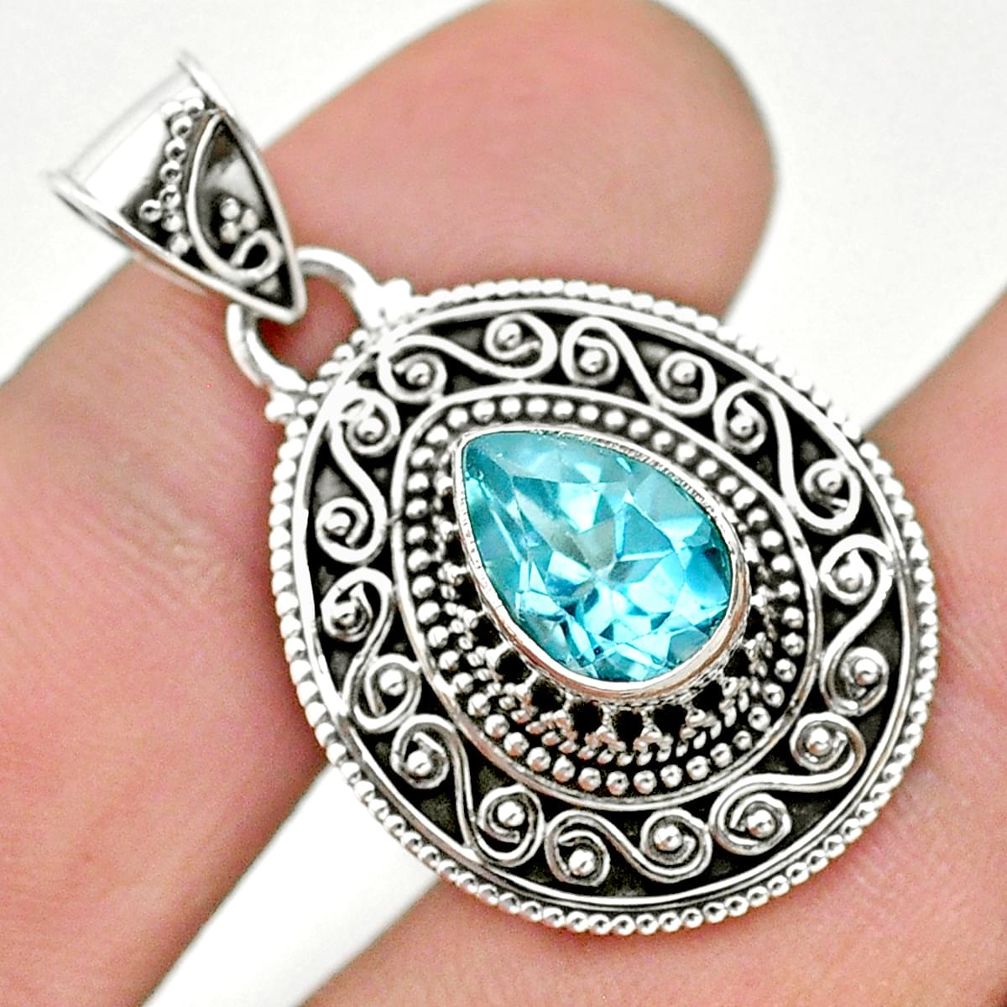 2.52cts natural blue topaz 925 sterling silver pendant jewelry t32581