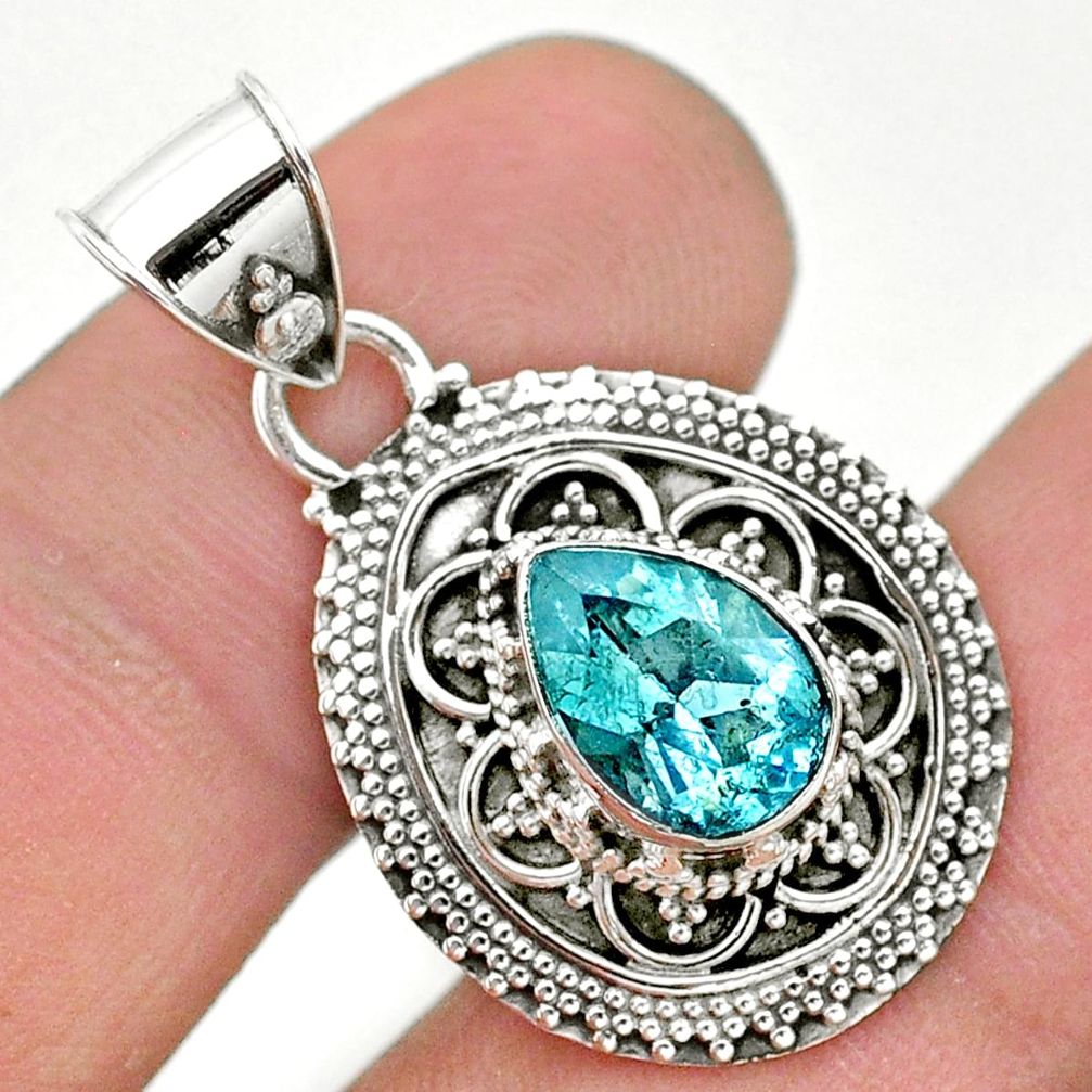 2.46cts natural blue topaz 925 sterling silver pendant jewelry t32582