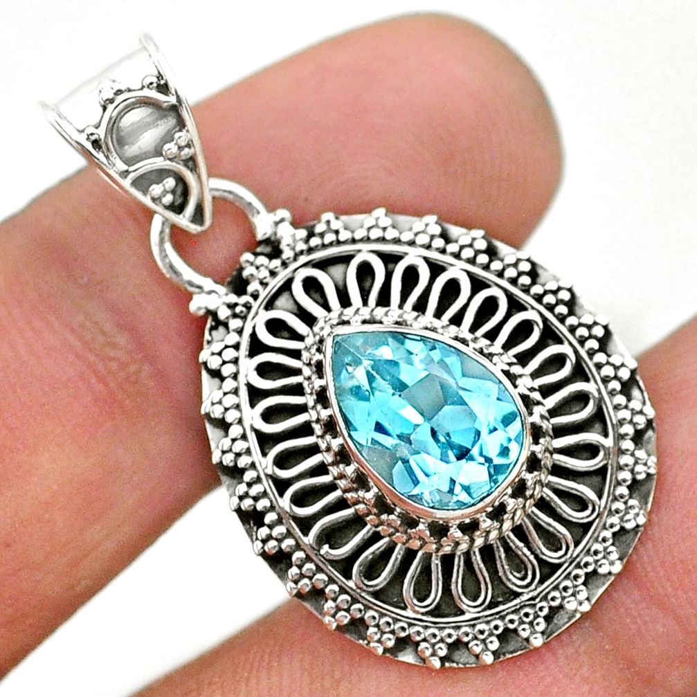 2.50cts natural blue topaz 925 sterling silver pendant jewelry t32636