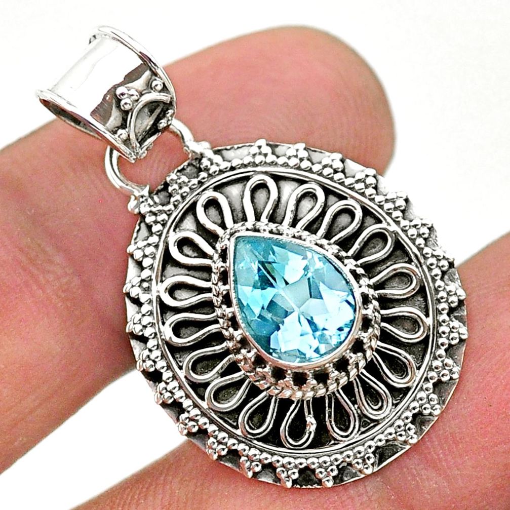 2.55cts natural blue topaz 925 sterling silver pendant jewelry t32638