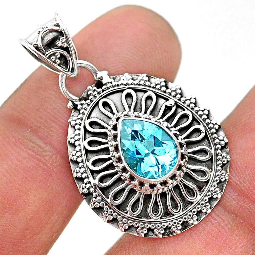 2.32cts natural blue topaz 925 sterling silver handmade pendant jewelry t32640