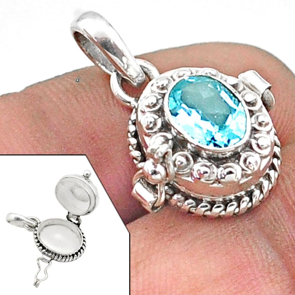 1.98cts natural blue topaz 925 sterling silver poison box pendant jewelry t73341