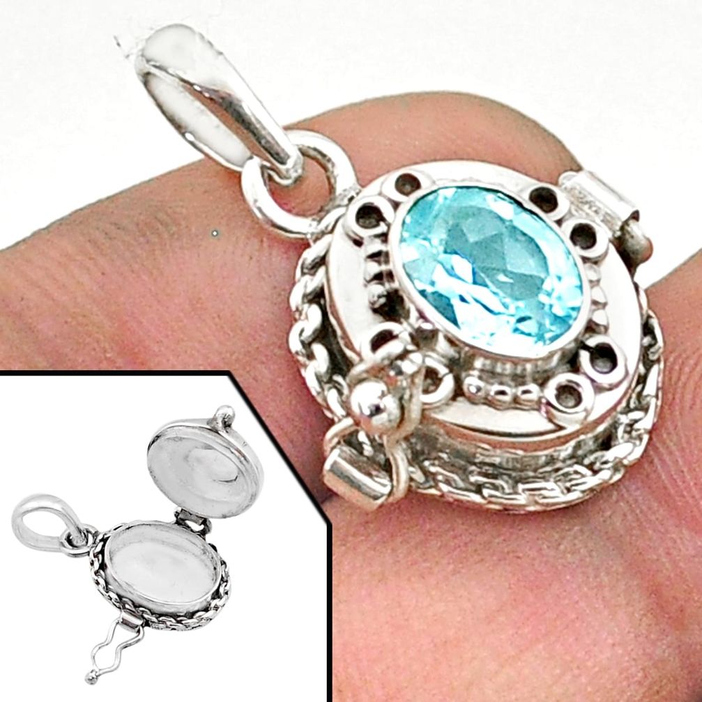 2.11cts natural blue topaz 925 sterling silver poison box pendant jewelry t73394