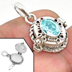 2.05cts natural blue topaz 925 sterling silver poison box pendant jewelry t73395