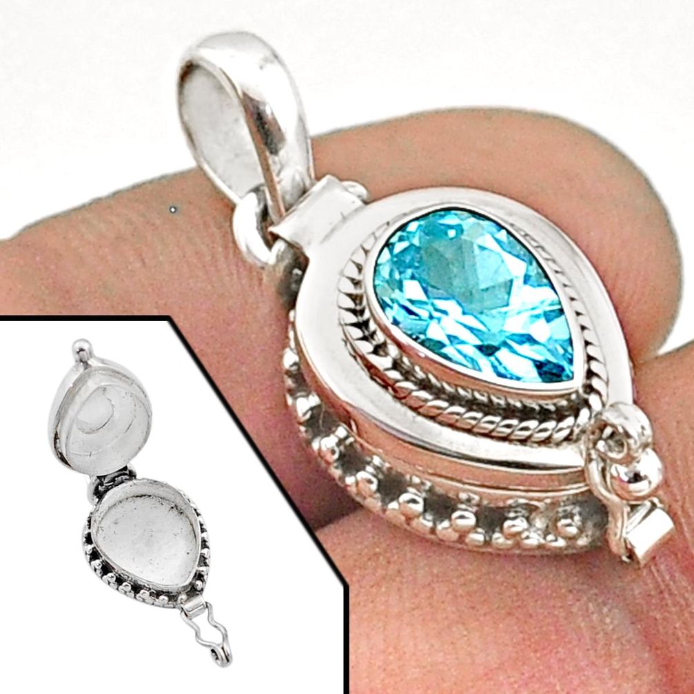 2.17cts natural blue topaz 925 sterling silver poison box pendant jewelry t73412