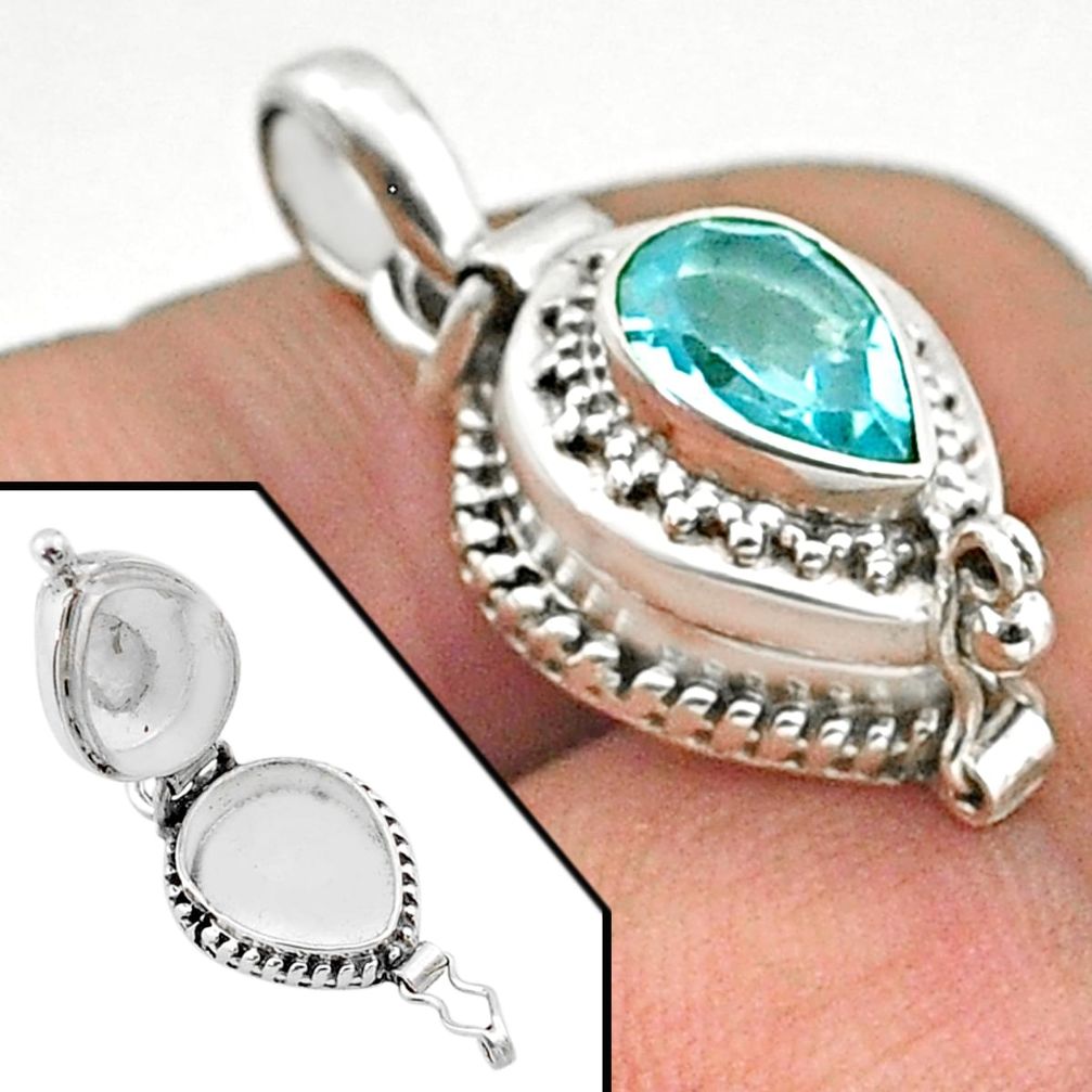 2.16cts natural blue topaz 925 sterling silver poison box pendant jewelry t73434