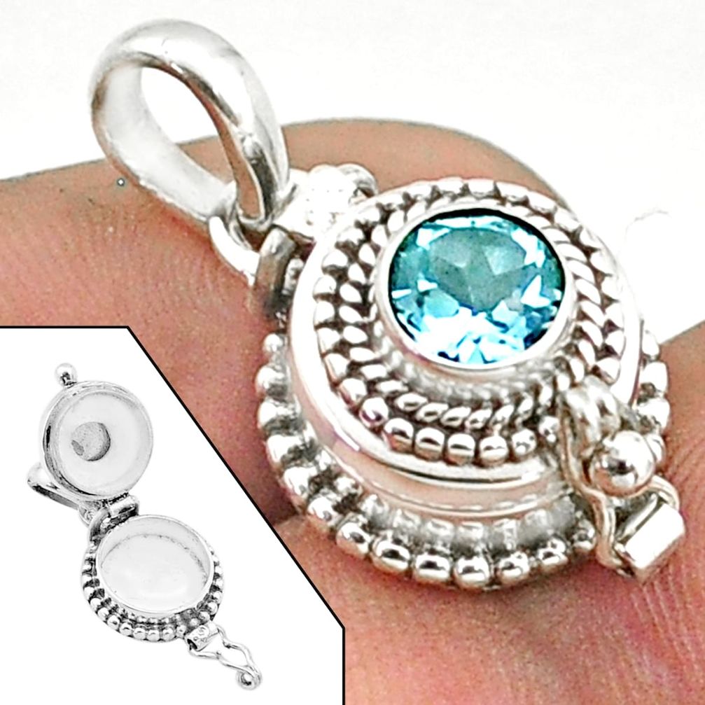 1.30cts natural blue topaz 925 sterling silver poison box pendant jewelry t73461