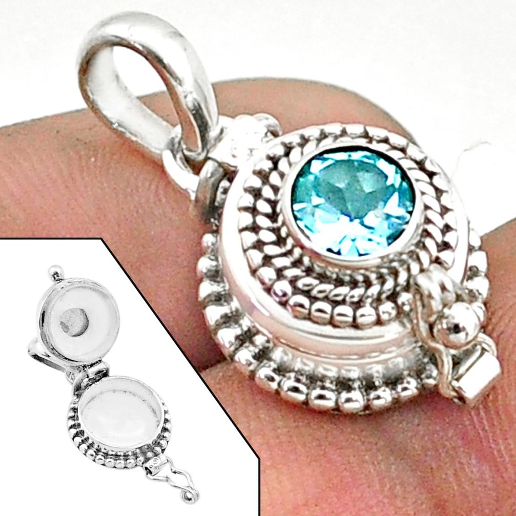 1.25cts natural blue topaz 925 sterling silver poison box pendant jewelry t73462