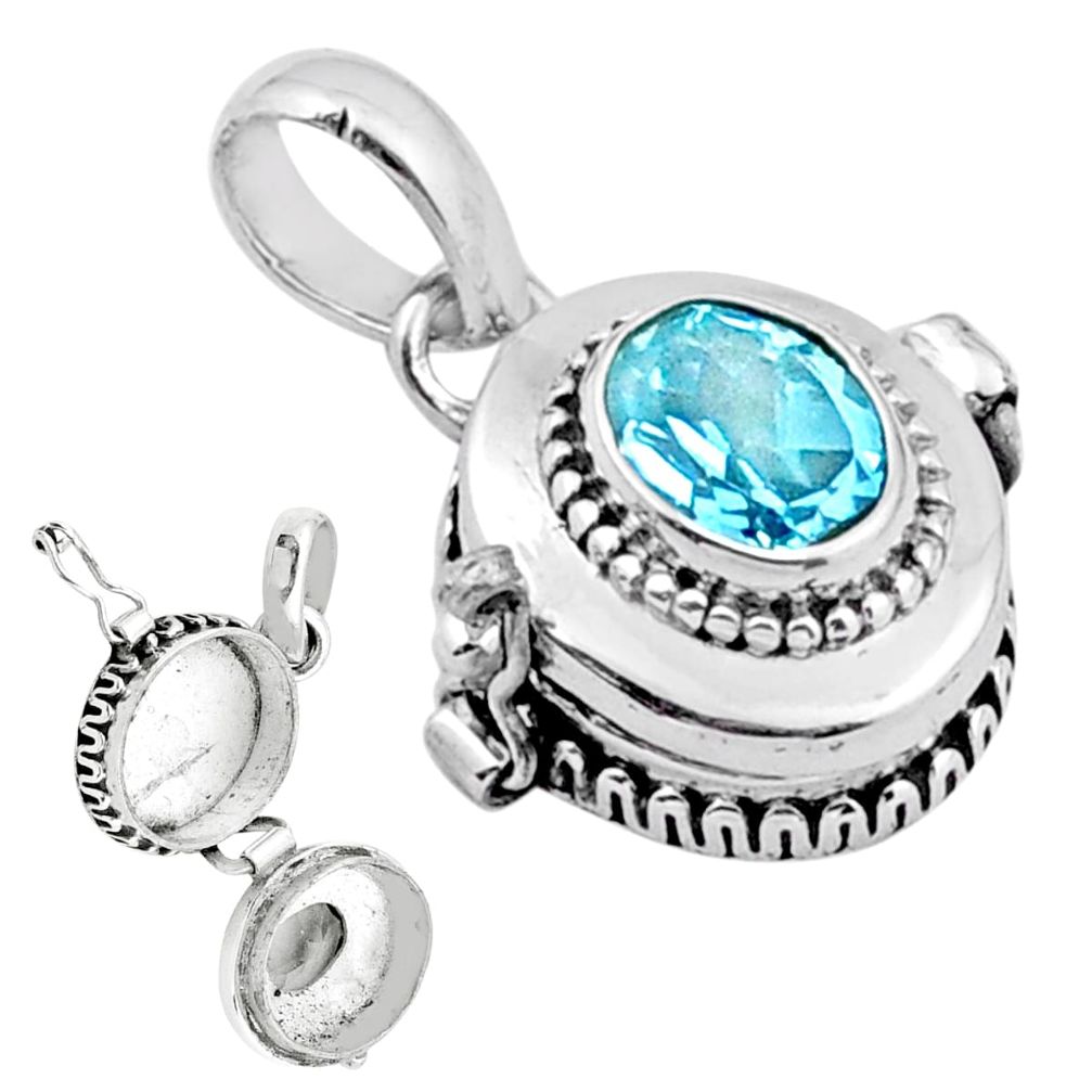 3.14cts natural blue topaz 925 sterling silver poison box pendant jewelry u9455