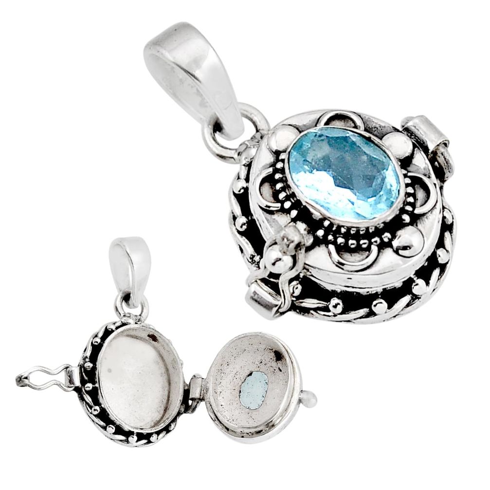 2.99cts natural blue topaz 925 sterling silver poison box pendant jewelry y53085