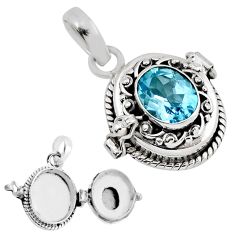 3.24cts natural blue topaz 925 sterling silver poison box pendant jewelry y86068