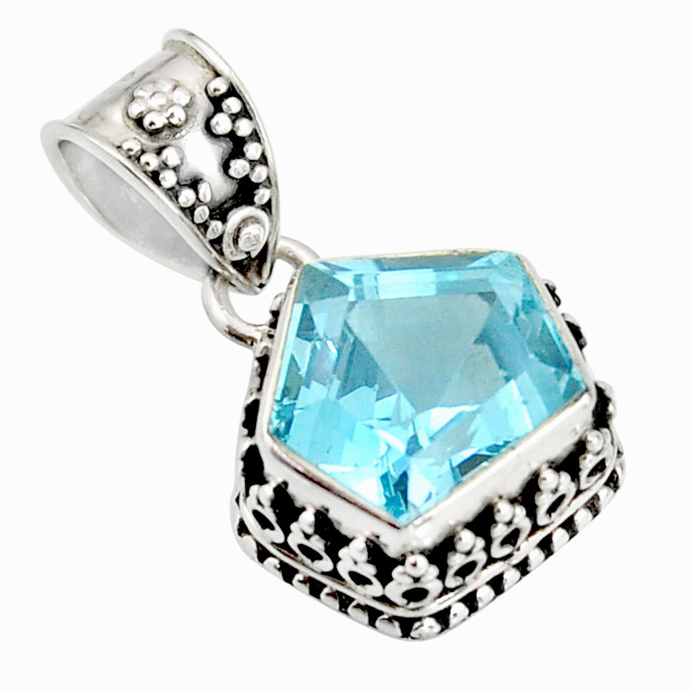 5.97cts natural blue topaz fancy 925 sterling silver pendant jewelry r20696