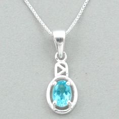1.55cts natural blue topaz oval 925 sterling silver 18' chain pendant u20311