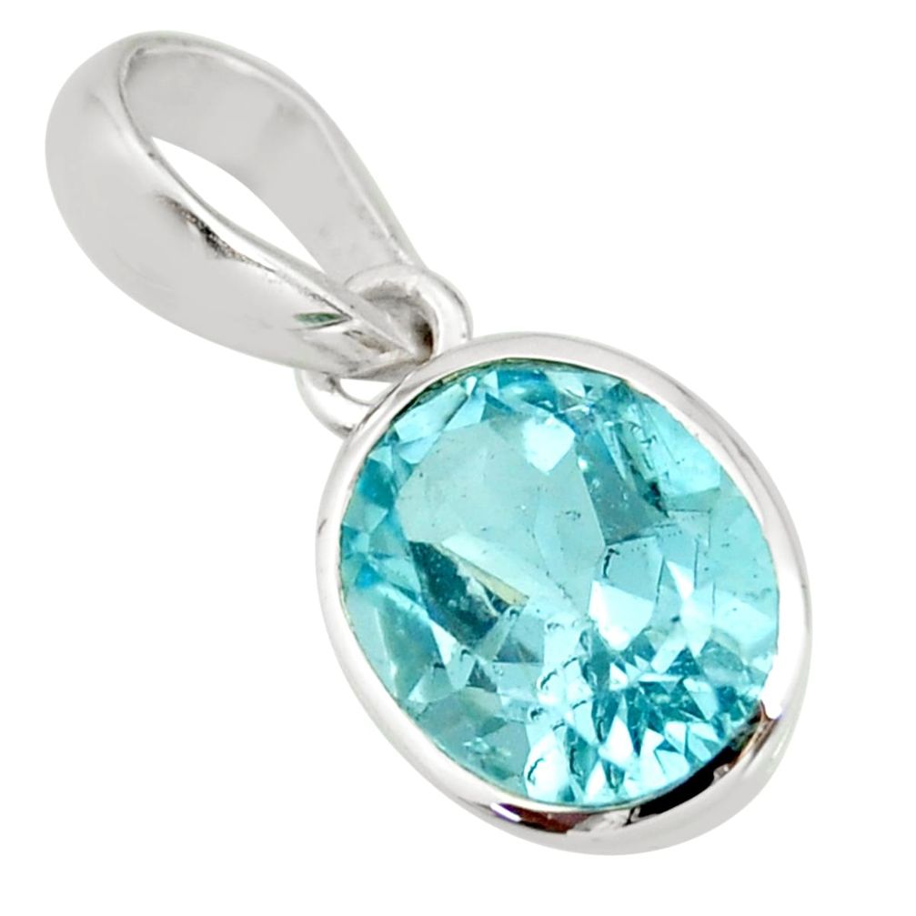 3.28cts natural blue topaz oval 925 sterling silver pendant jewelry r27405