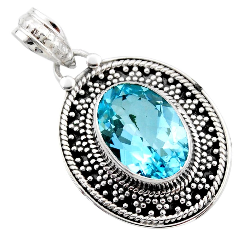 6.58cts natural blue topaz oval 925 sterling silver pendant jewelry r53162