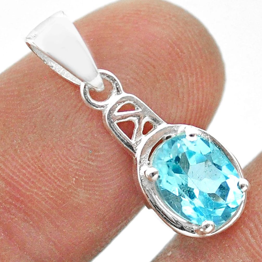 2.08cts natural blue topaz oval 925 sterling silver pendant jewelry t51417