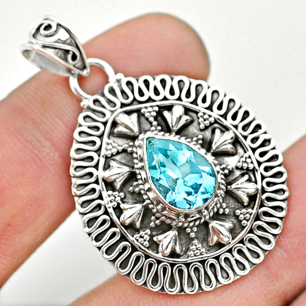 2.41cts natural blue topaz pear 925 sterling silver pendant jewelry t32562