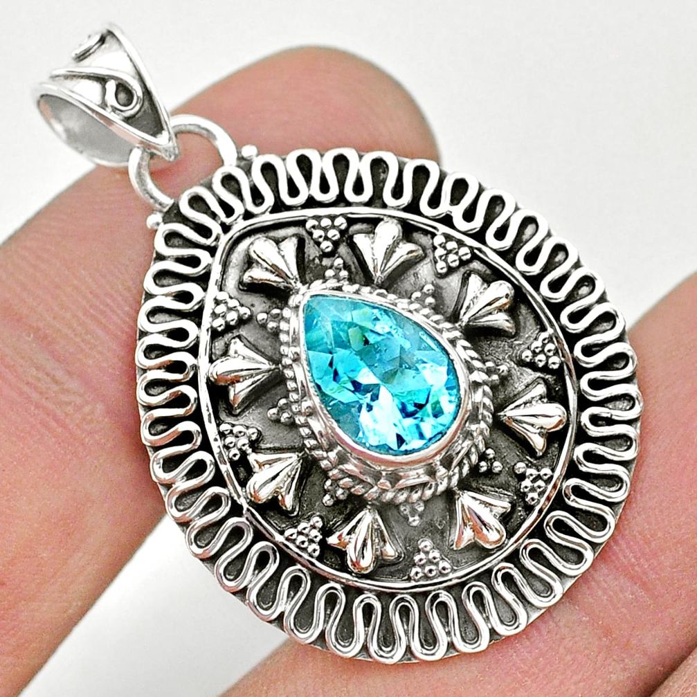 2.34cts natural blue topaz pear 925 sterling silver pendant jewelry t32563