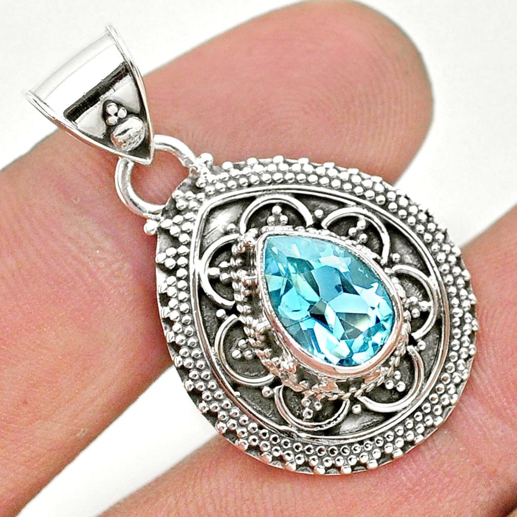2.56cts natural blue topaz pear 925 sterling silver pendant jewelry t32585