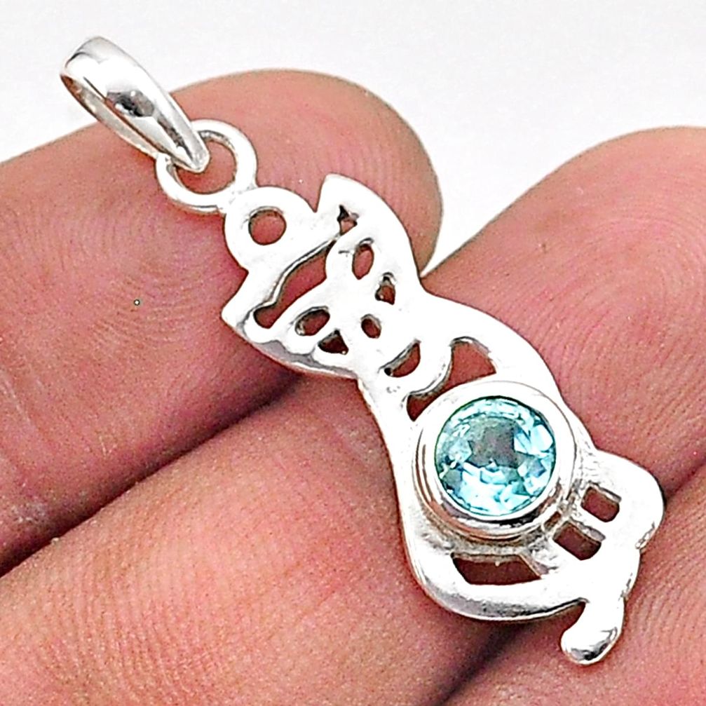 0.81cts natural blue topaz round 925 sterling silver cat pendant jewelry t66514